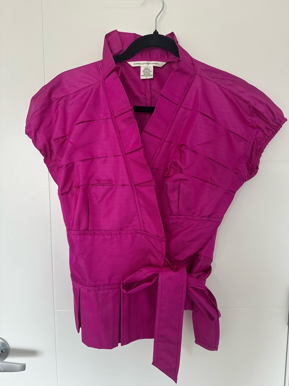 Diane Von Furstenberg Hot Pink Silk Wrap Blouse